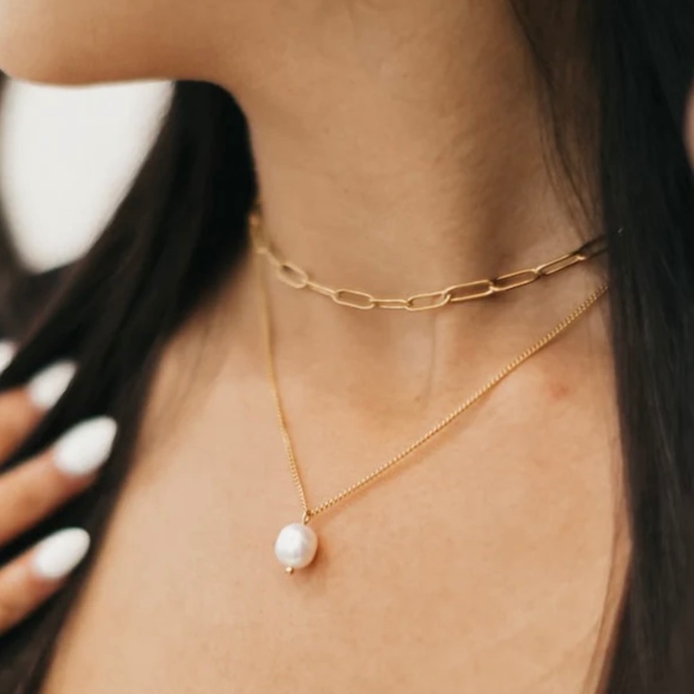 Paperclip Chain and Pearl Necklace